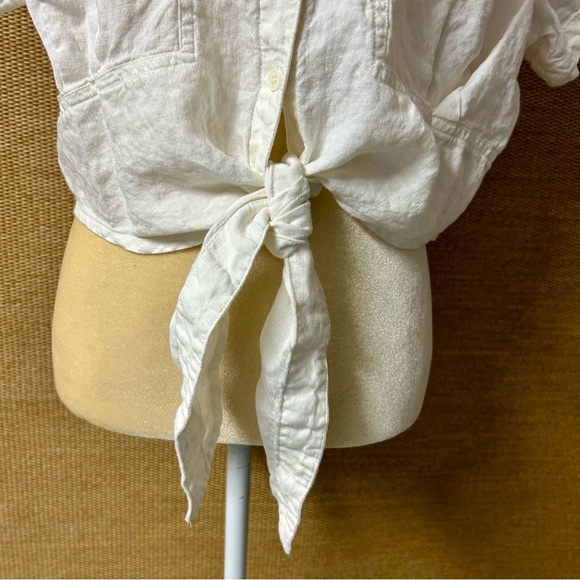 & Other Stories Top Women 4 White Linen Button-Up Tie Front Blouse Coastal Beach - Picture 3 of 11